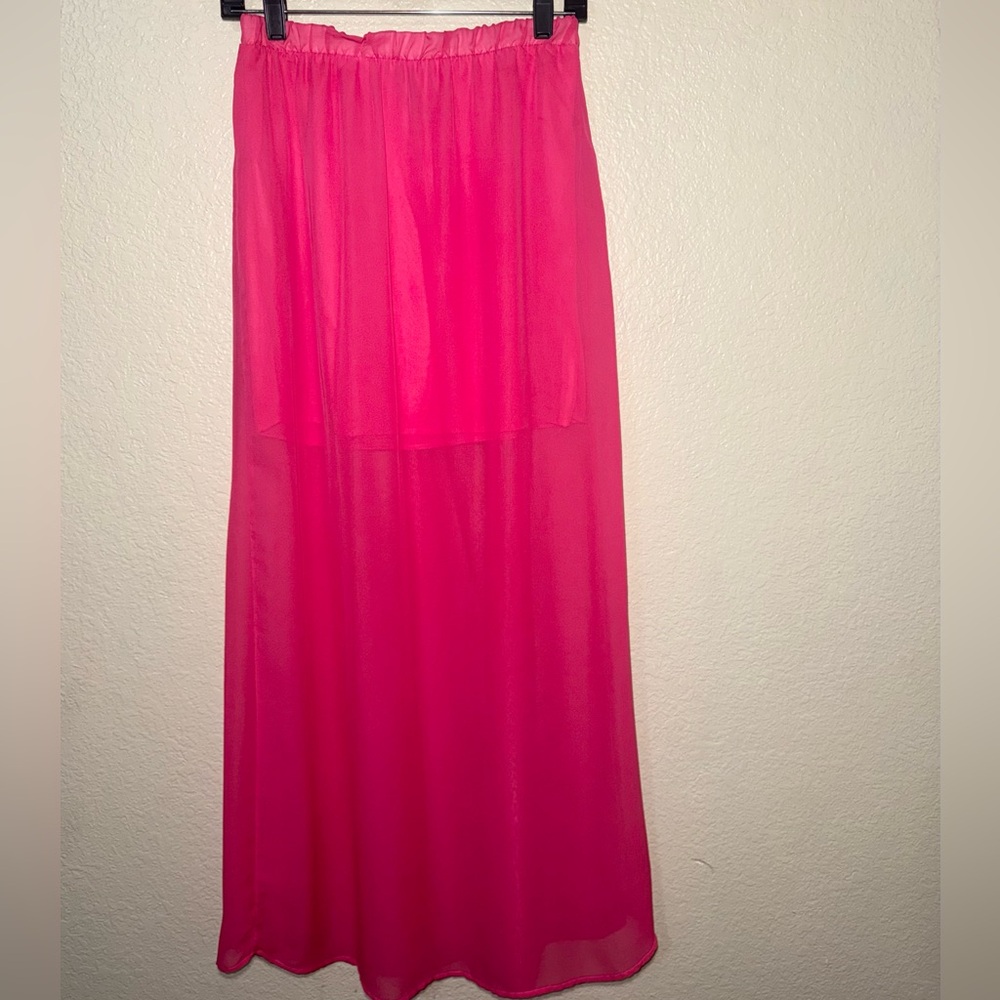 Fuchsia Pink Maxi Skirt Women’s M Sheer Lined Elastic Waist Flowy